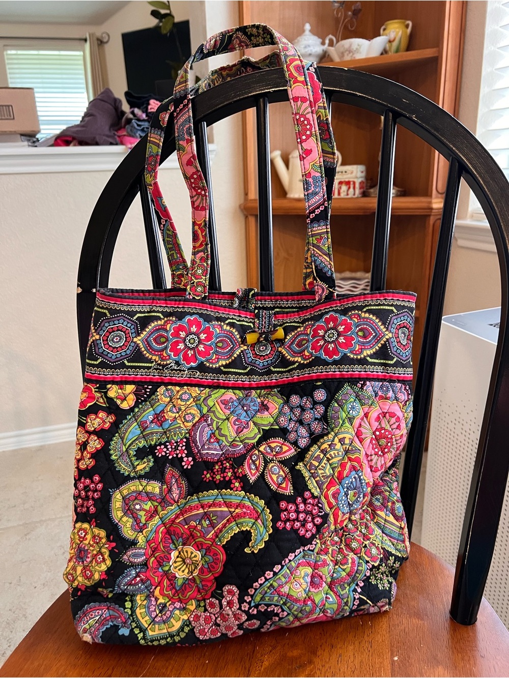 Quilted Floral Paisley Tote Bag in Black and Multicolor